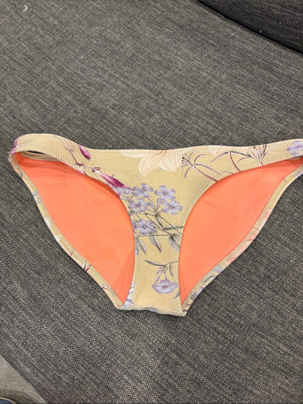 triangl swimwear Beige Floral Bikini Bottoms with Coral Accent